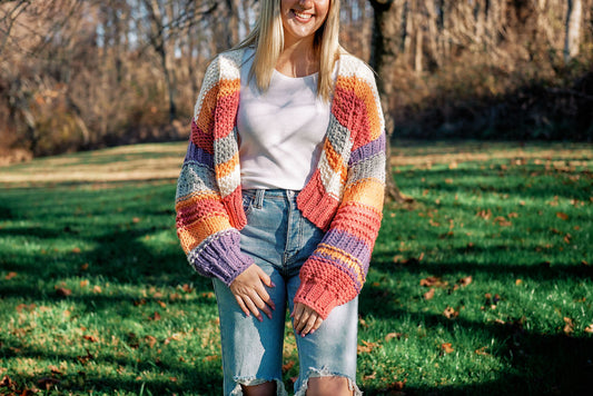 OPEN FRONT CHUNKY KNIT STRIPED CARDIGAN