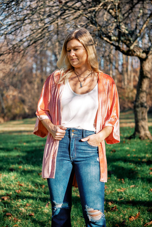 PINK VELVET WIDE SLEEVE KIMONO