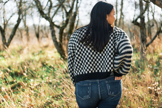 STRIPED AND CHECKERED CARDIGAN