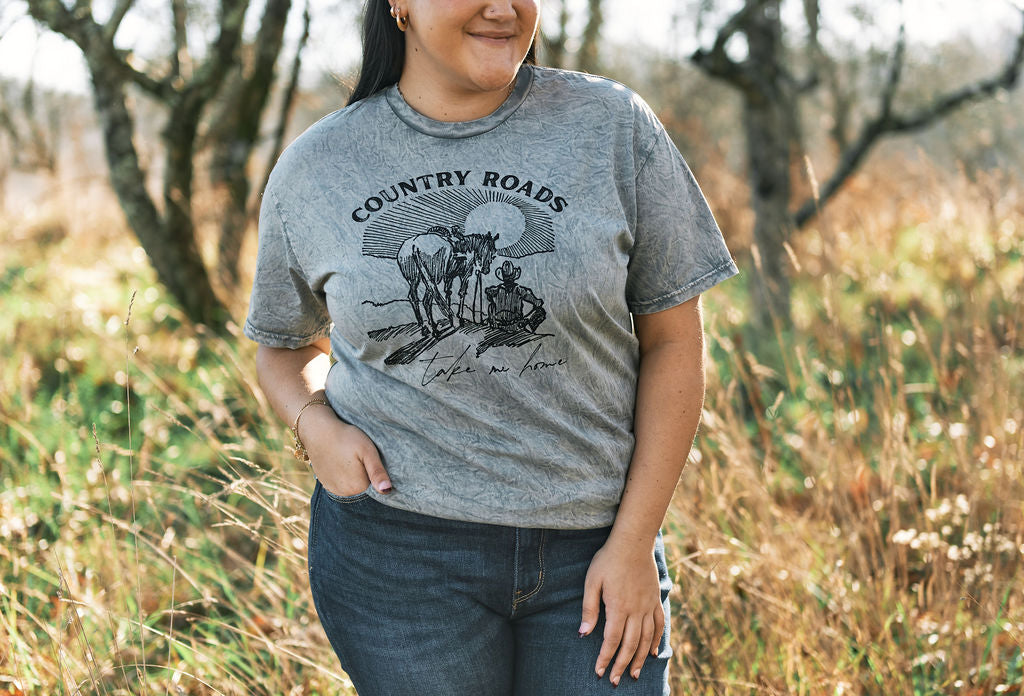 MINERAL WASHED GRAPHIC TEE - COUNTRY ROADS TAKE ME HOME