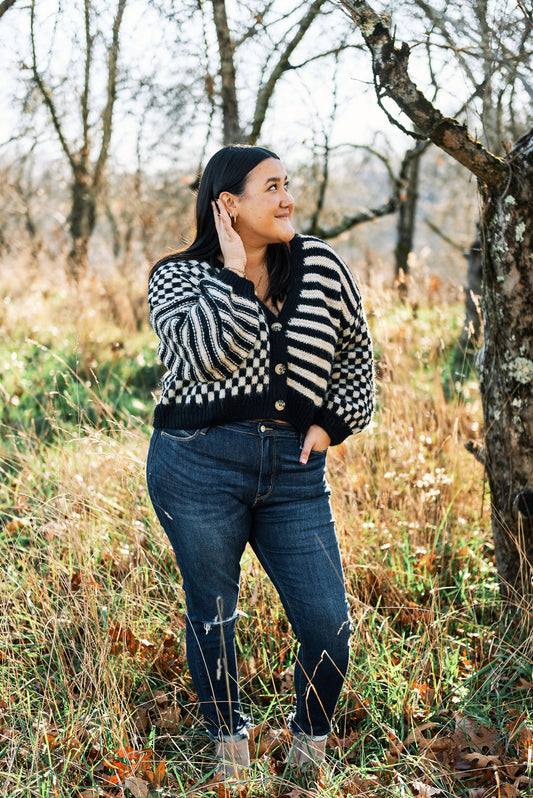 STRIPED AND CHECKERED CARDIGAN