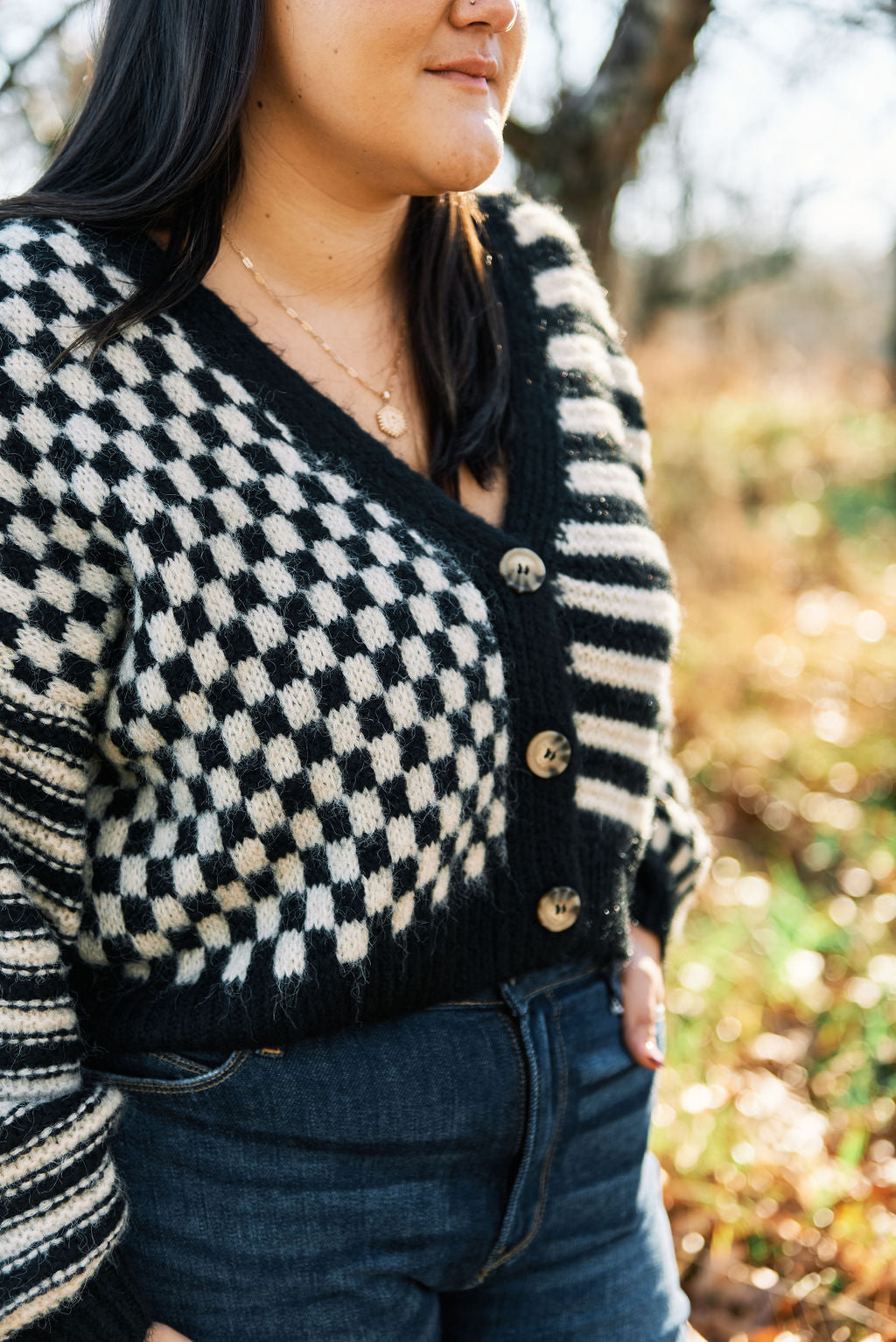 STRIPED AND CHECKERED CARDIGAN